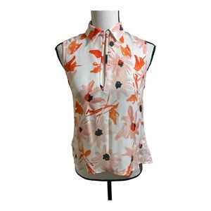 Theory womens silk blouse mandarin  collar floral keyhole sleeveless size P Sm